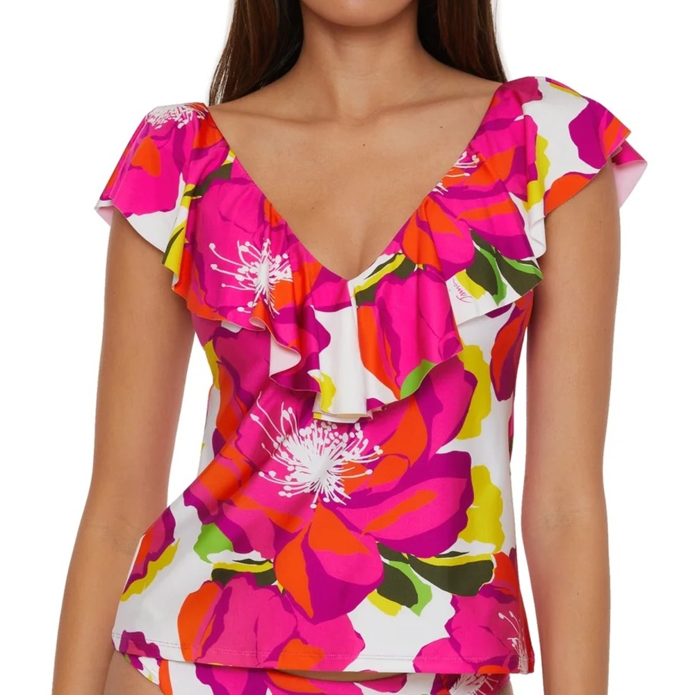 TRINA TURK Bloom Ruffle Plunge Tankini NWT SZ18